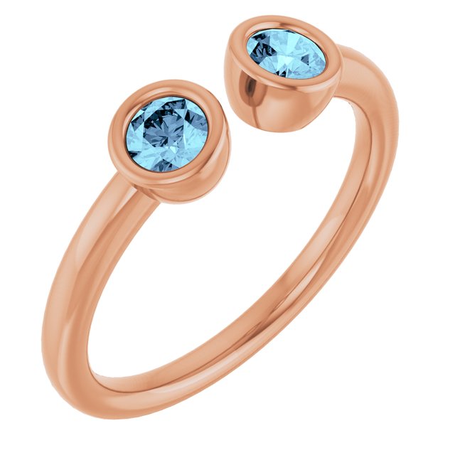 14K Rose Natural Aquamarine Two-Stone Ring  